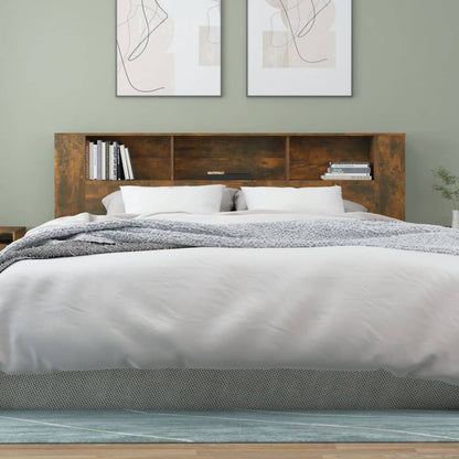 vidaXL Headboard Cabinet | Smoked oak | Engineered wood | 200 x 18.5 x 104.5 cm