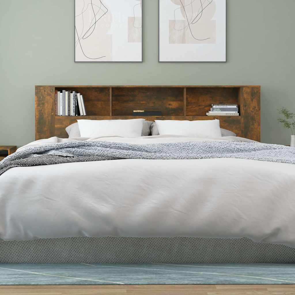 vidaXL Headboard Cabinet Smoked Oak 200x18,5x104,5 cm Engineered Wood