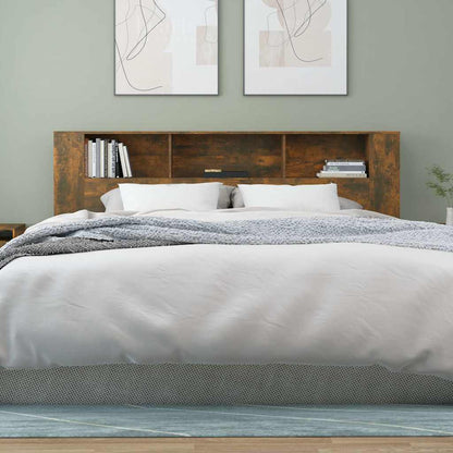 vidaXL Headboard Cabinet Smoked Oak 200x18,5x104,5 cm Engineered Wood