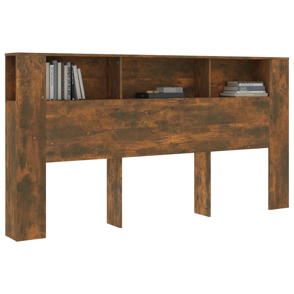 vidaXL Headboard Cabinet | Smoked oak | Engineered wood | 200 x 18.5 x 104.5 cm