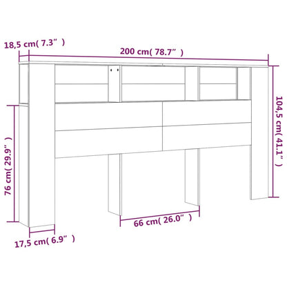 vidaXL Headboard Cabinet | Smoked oak | Engineered wood | 200 x 18.5 x 104.5 cm