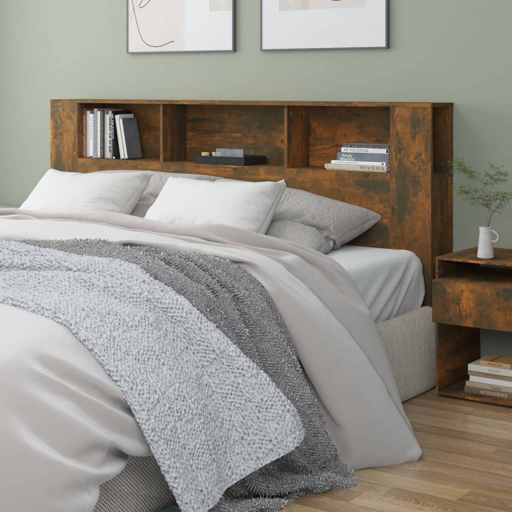 vidaXL Headboard Cabinet | Smoked oak | Engineered wood | 200 x 18.5 x 104.5 cm
