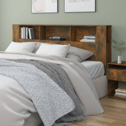 vidaXL Headboard Cabinet | Smoked oak | Engineered wood | 200 x 18.5 x 104.5 cm