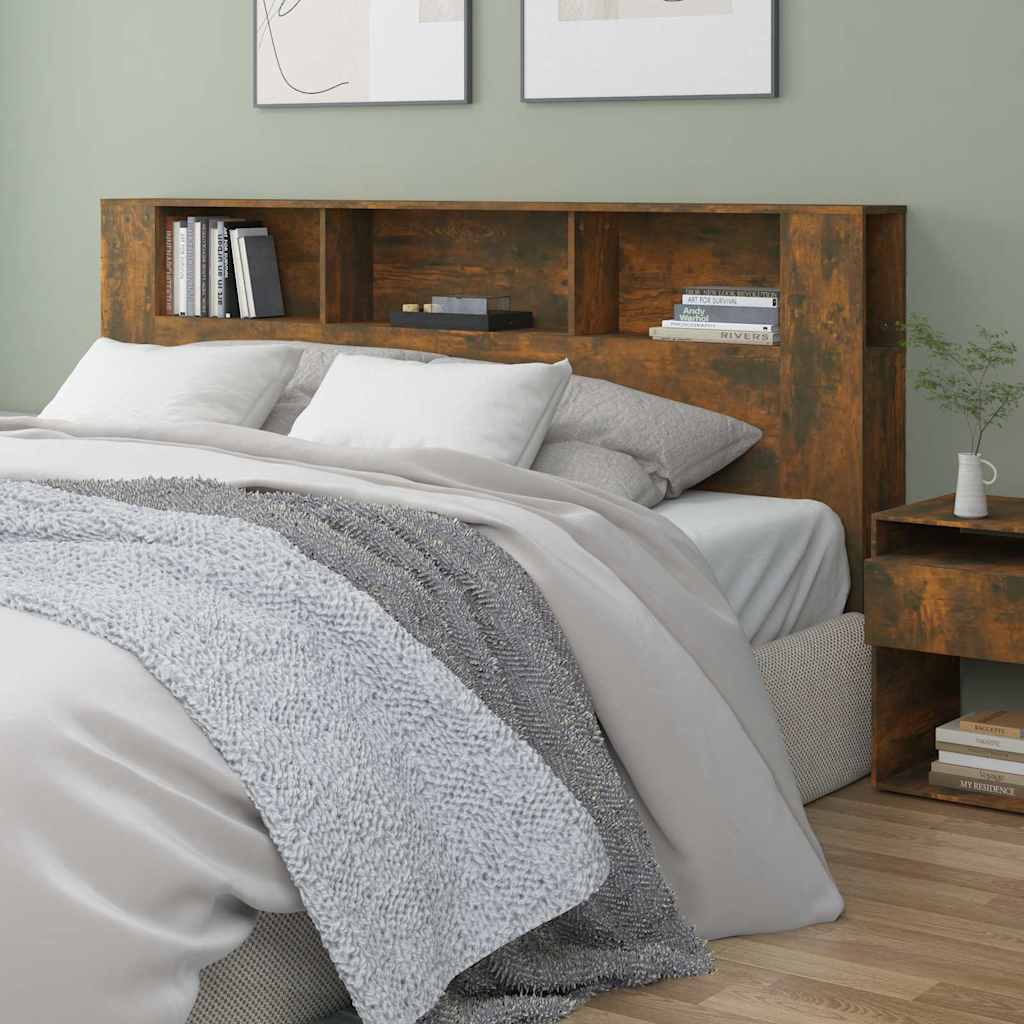 vidaXL Headboard Cabinet Smoked Oak 200x18,5x104,5 cm Engineered Wood