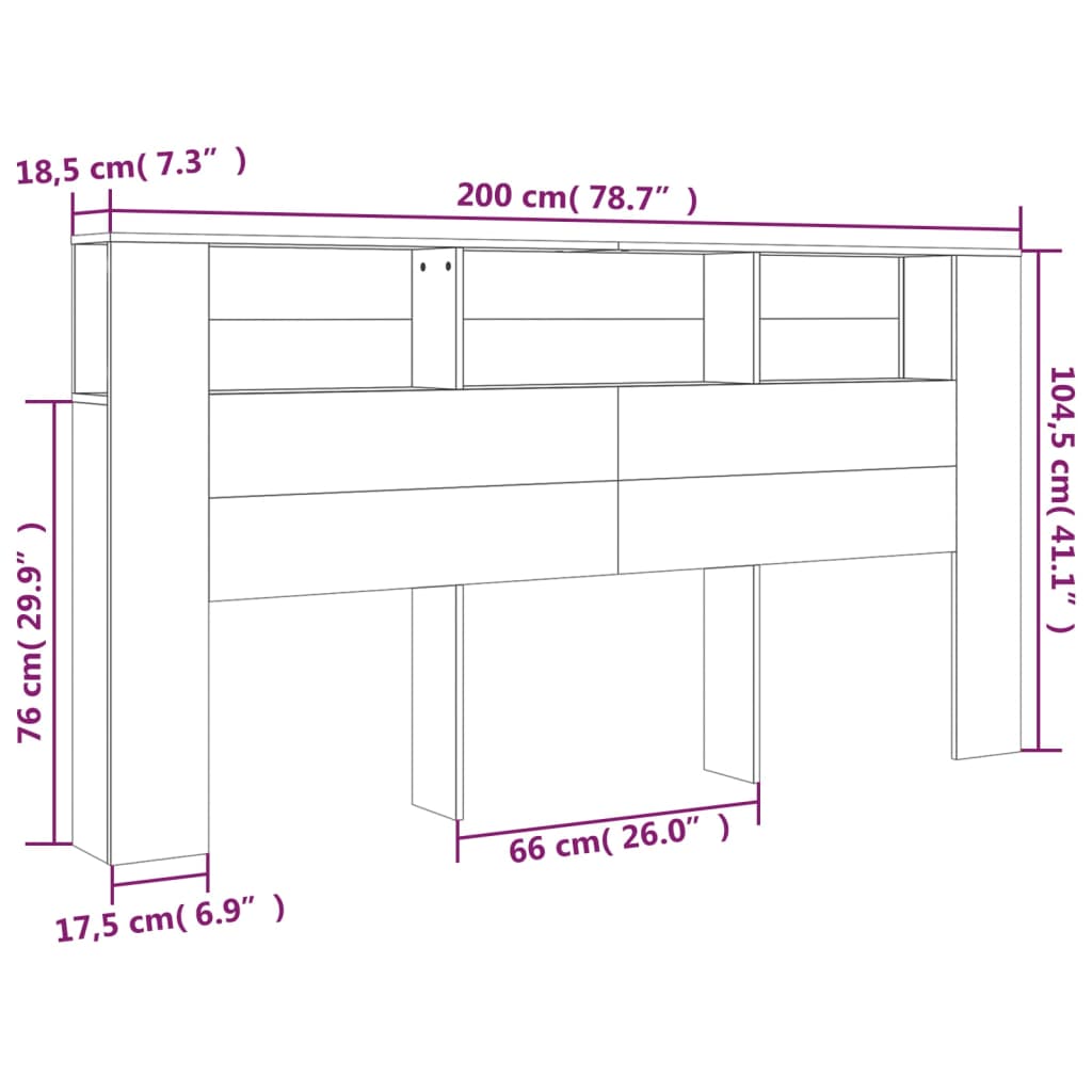 vidaXL Headboard Cabinet | Grey Sonoma | Engineered Wood | 200x18.5x104.5