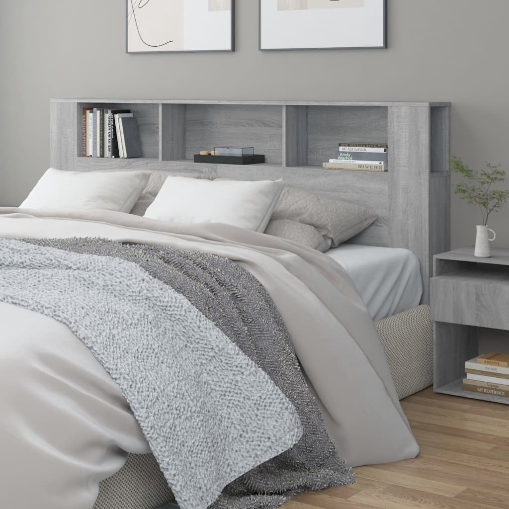 vidaXL Headboard Cabinet | Grey Sonoma | Engineered Wood | 200x18.5x104.5