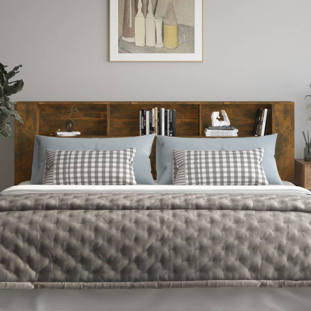 vidaXL Headboard Cabinet | Smoked oak | Engineered wood | 220x18.5x104.5 cm