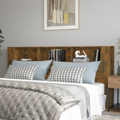 vidaXL Headboard Cabinet | Smoked oak | Engineered wood | 220x18.5x104.5 cm
