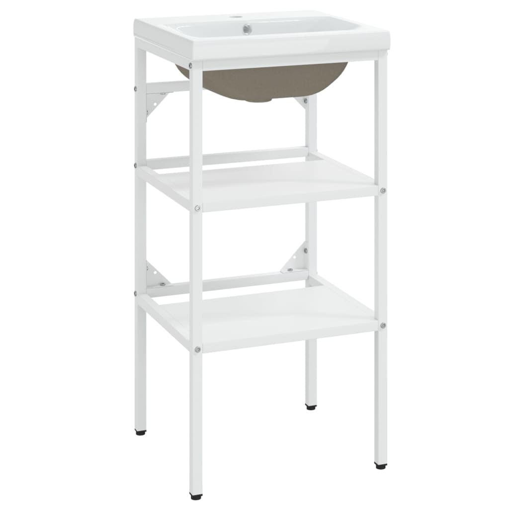 vidaXL Bathroom Washbasin Frame with Built-in Basin White Iron