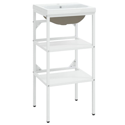vidaXL Bathroom Washbasin Frame with Built-in Basin White Iron