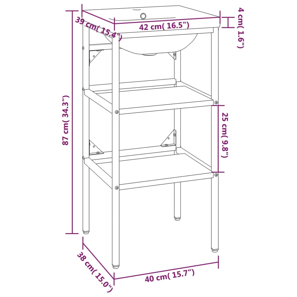 vidaXL Bathroom Washbasin Frame with Built-in Basin White Iron