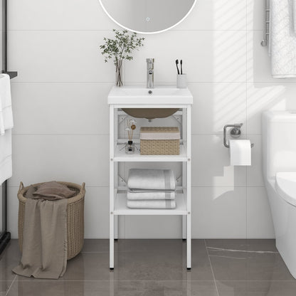 vidaXL Bathroom Washbasin Frame with Built-in Basin White Iron