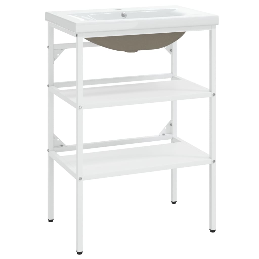 vidaXL Bathroom Washbasin Frame with Built-in Basin White Iron