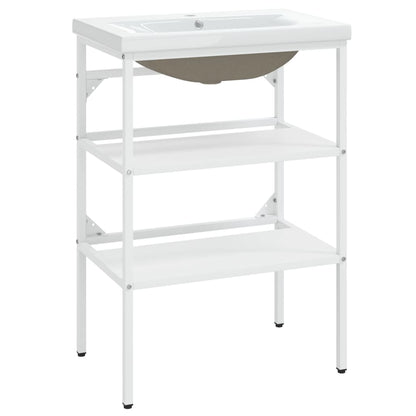 vidaXL Bathroom Washbasin Frame with Built-in Basin White Iron