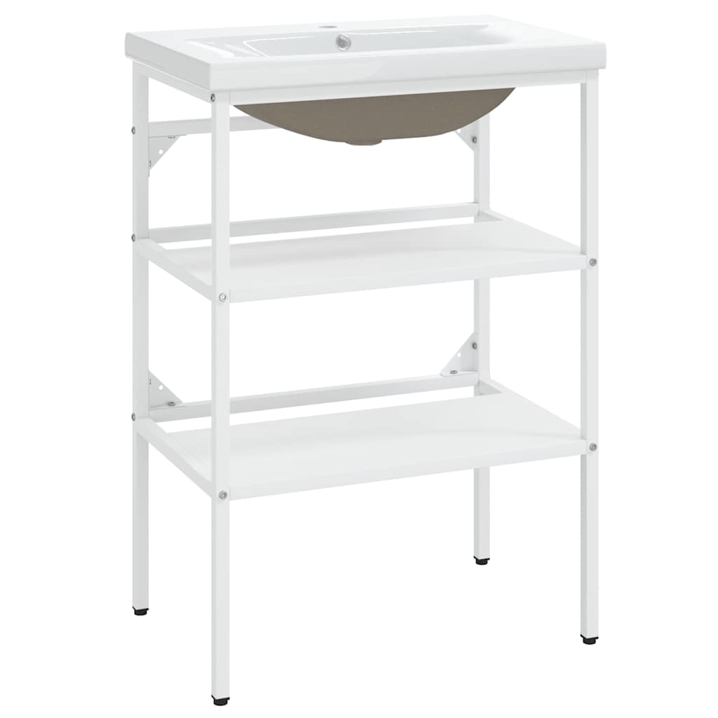 vidaXL Bathroom Washbasin Frame with Built-in Basin White Iron