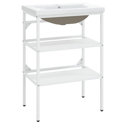 vidaXL Bathroom Washbasin Frame with Built-in Basin White Iron