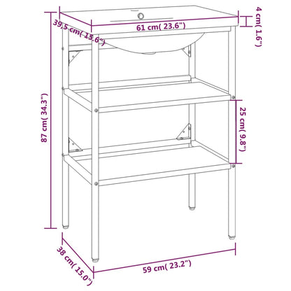 vidaXL Bathroom Washbasin Frame with Built-in Basin Black Iron