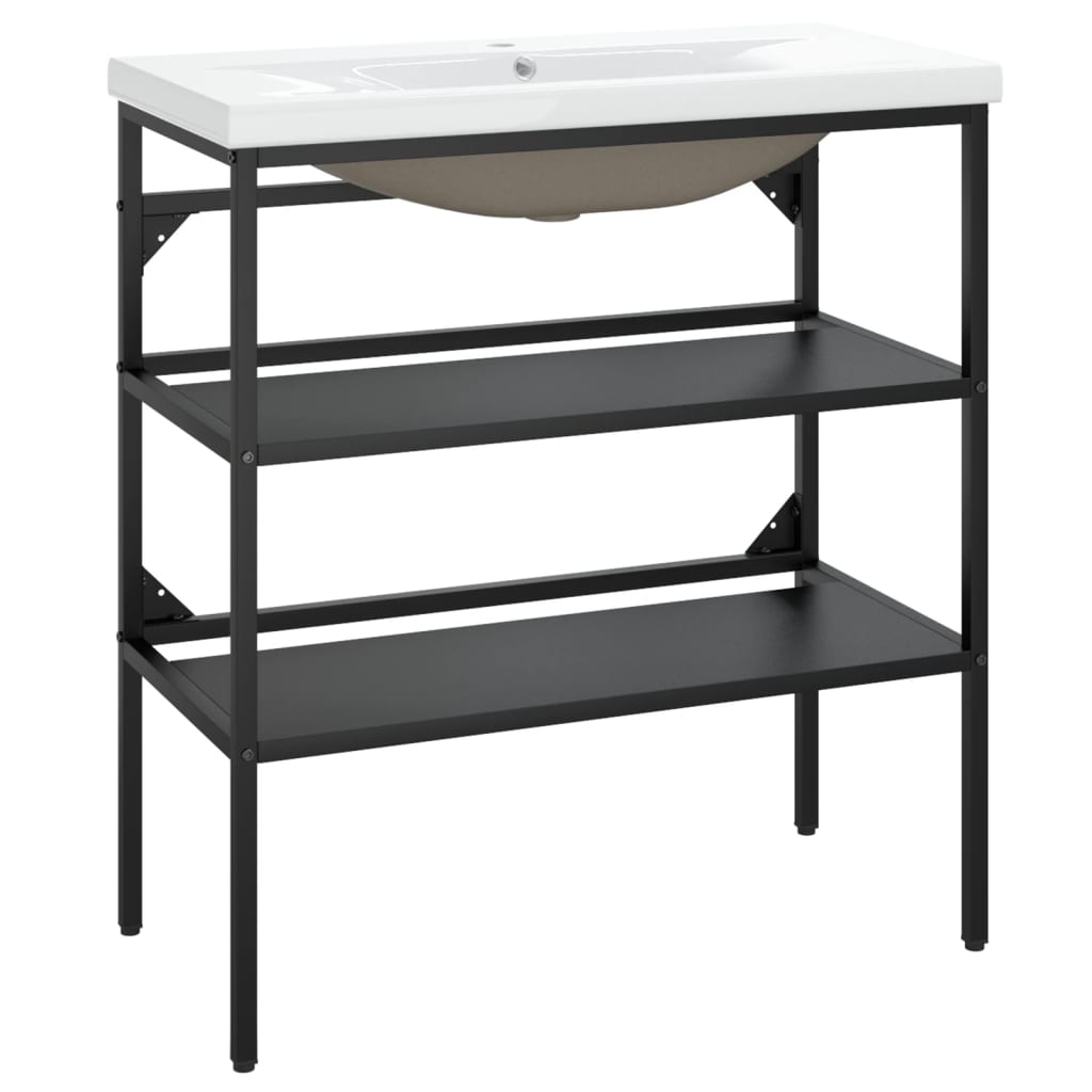 vidaXL Bathroom Washbasin Frame with Built-in Basin Black Iron