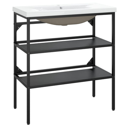 vidaXL Bathroom Washbasin Frame with Built-in Basin Black Iron