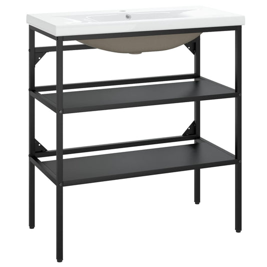 vidaXL Bathroom Washbasin Frame with Built-in Basin Black Iron