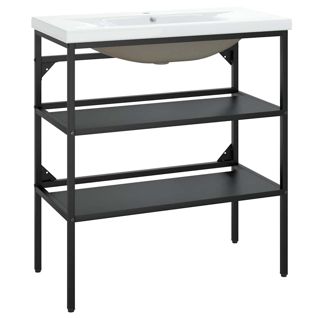 vidaXL Bathroom Washbasin Frame with Built-in Basin Black Iron