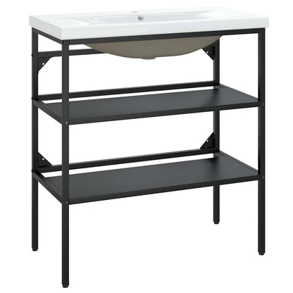 vidaXL Bathroom Washbasin Frame with Built-in Basin Black Iron