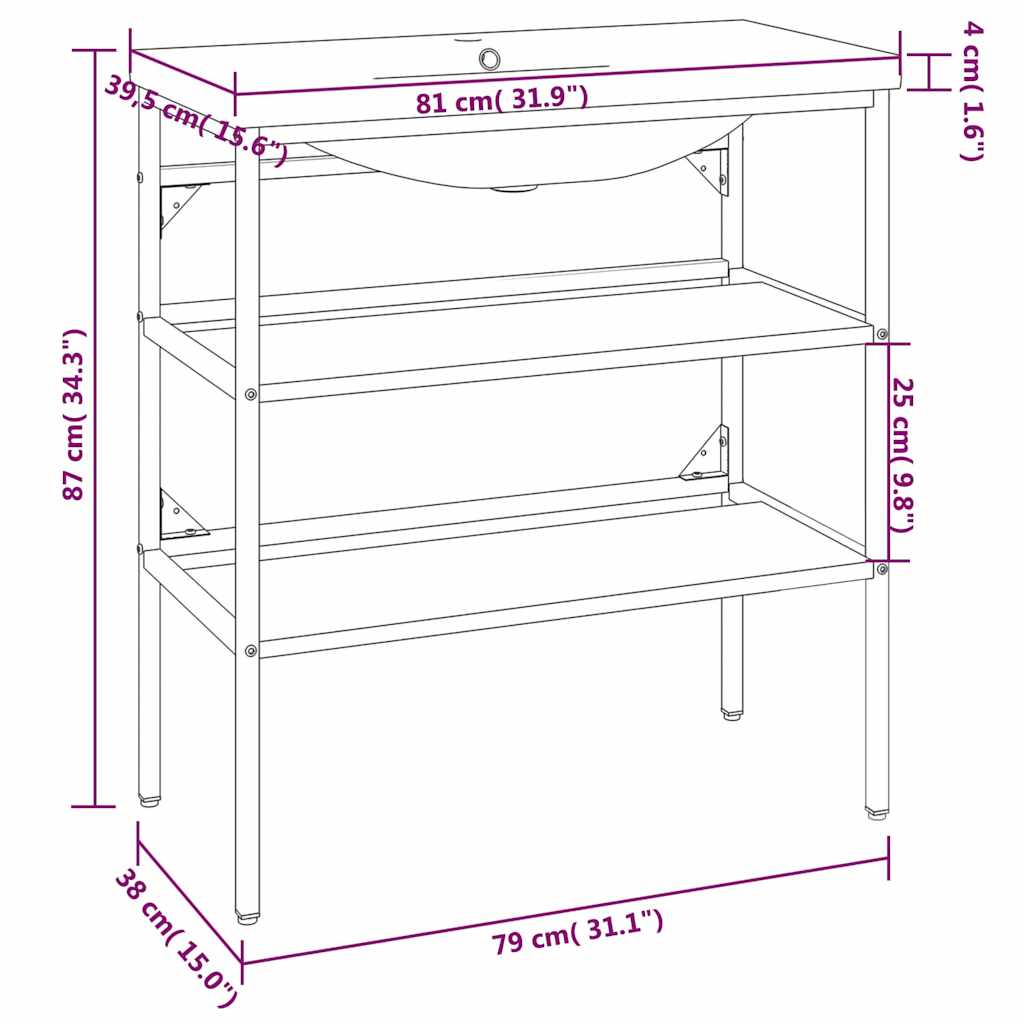 vidaXL Bathroom Washbasin Frame with Built-in Basin Black Iron