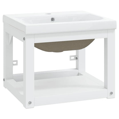 vidaXL Bathroom Washbasin Frame with Built-in Basin White Iron