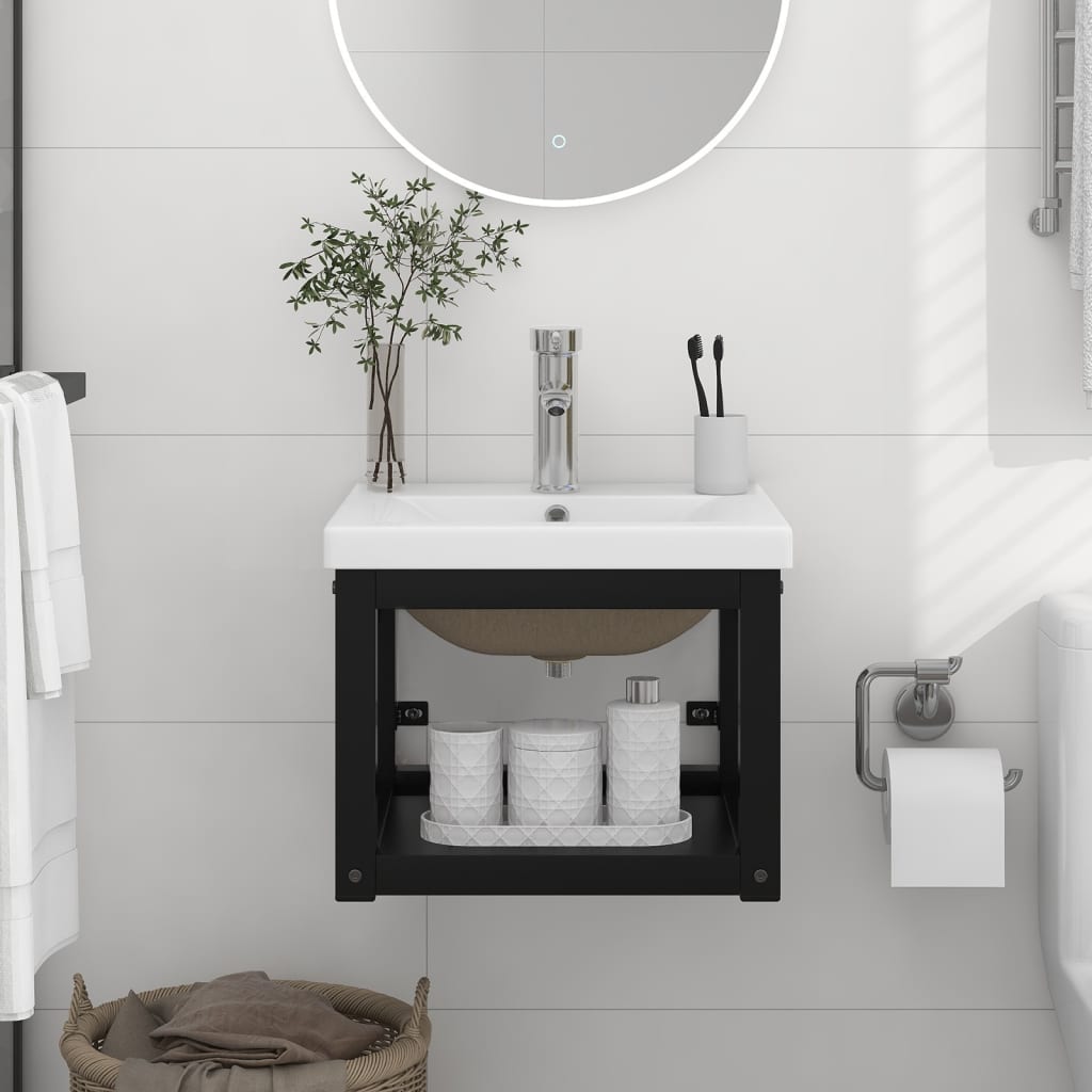vidaXL Washbasin Frame With Basin | Black and White