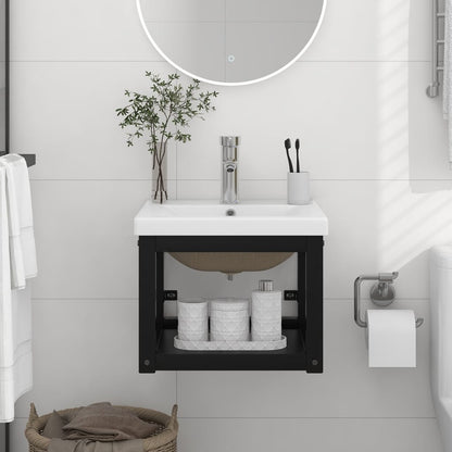vidaXL Washbasin Frame With Basin | Black and White