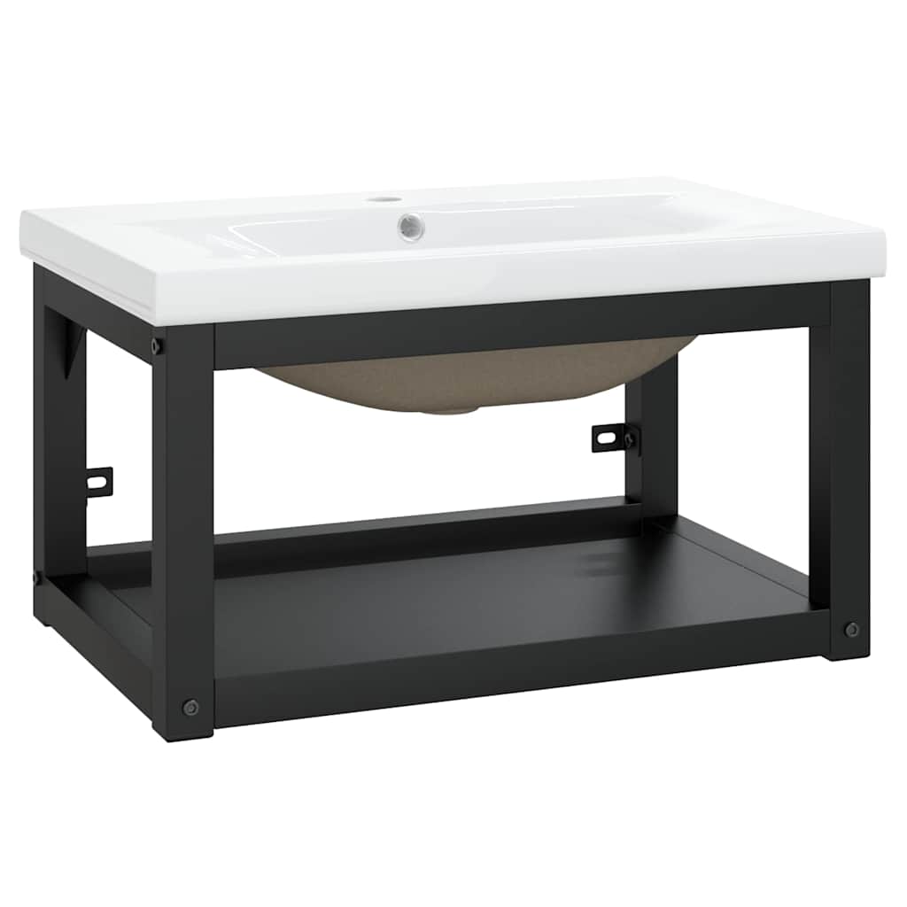 vidaXL Bathroom Washbasin Frame with Built-in Basin Black Iron