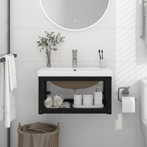 vidaXL Bathroom Washbasin Frame with Built-in Basin Black Iron