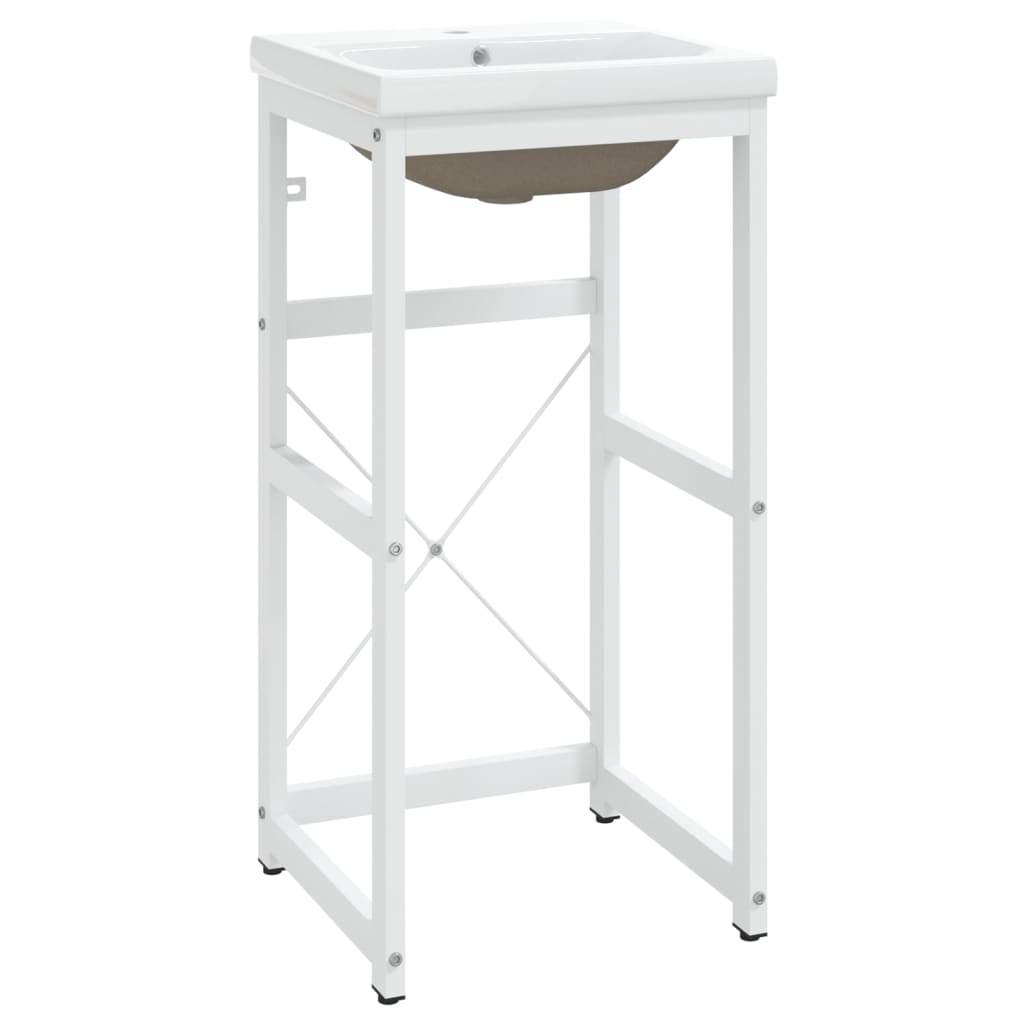 vidaXL Bathroom Washbasin Frame with Built-in Basin White Iron