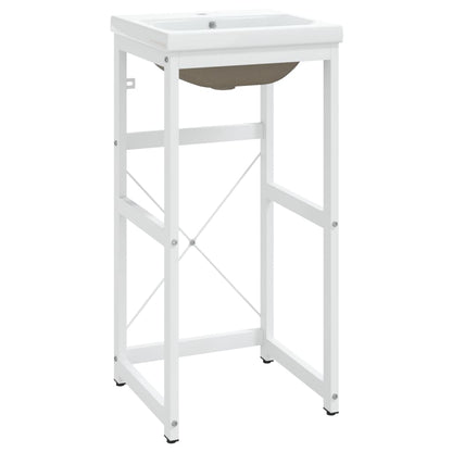 vidaXL Bathroom Washbasin Frame with Built-in Basin White Iron