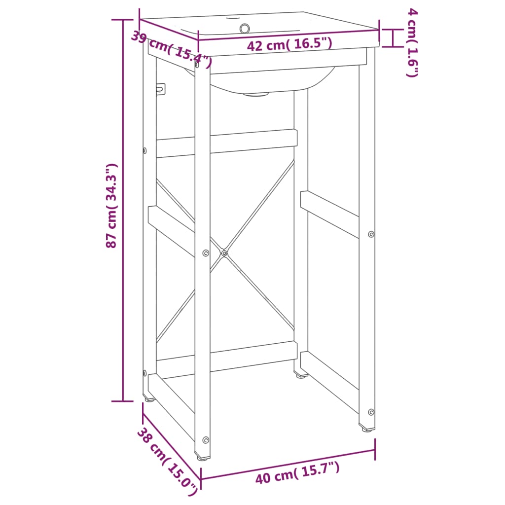 vidaXL Bathroom Washbasin Frame with Built-in Basin White Iron