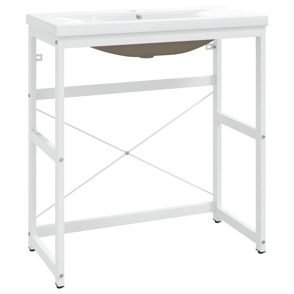 vidaXL Bathroom Washbasin Frame with Built-in Basin White Iron