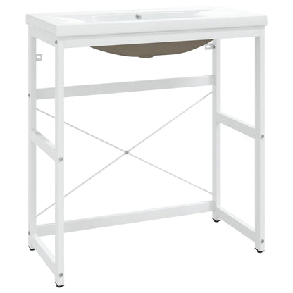 vidaXL Bathroom Washbasin Frame with Built-in Basin White Iron