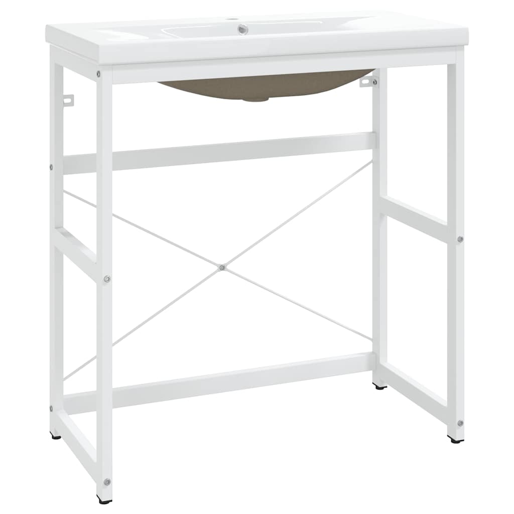 vidaXL Bathroom Washbasin Frame with Built-in Basin White Iron