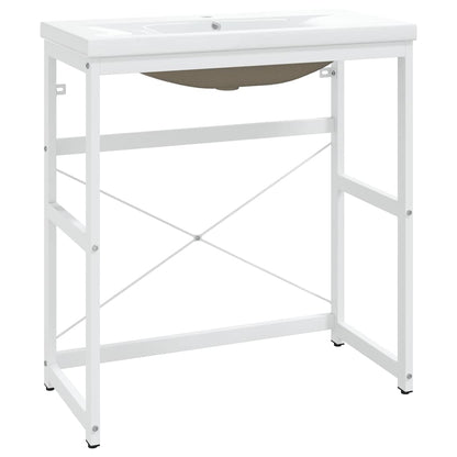 vidaXL Bathroom Washbasin Frame with Built-in Basin White Iron