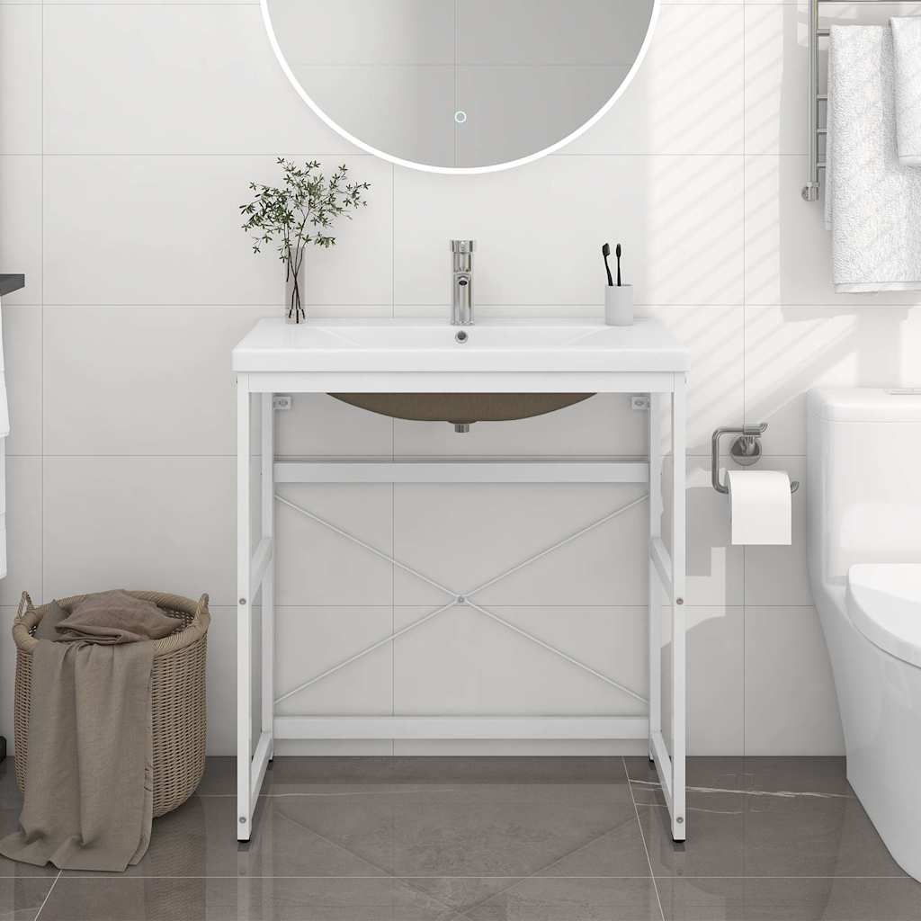 vidaXL Bathroom Washbasin Frame with Built-in Basin White Iron