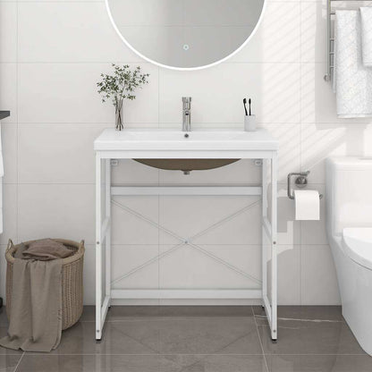 vidaXL Bathroom Washbasin Frame with Built-in Basin White Iron