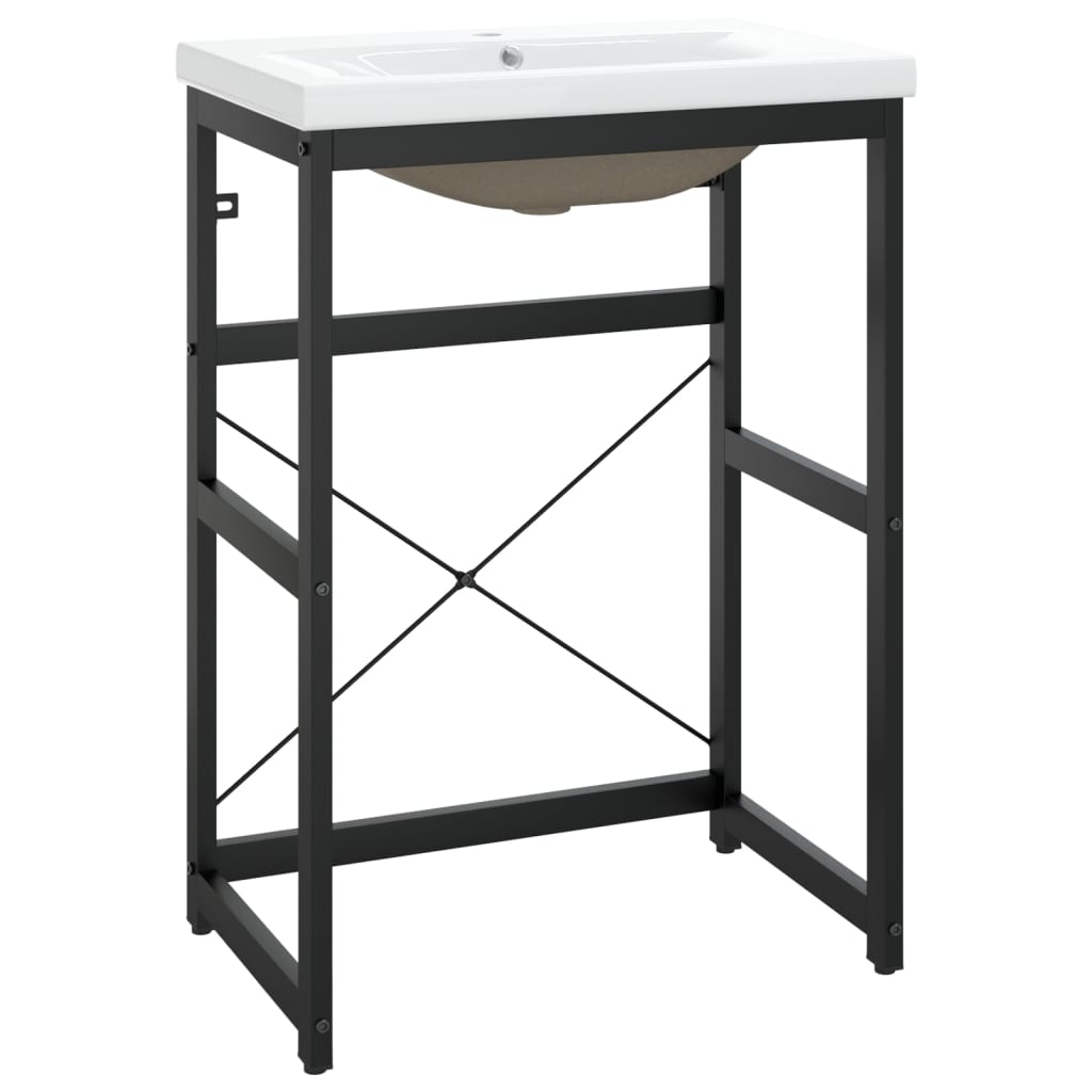 vidaXL Bathroom Washbasin Frame with Built-in Basin Black Iron