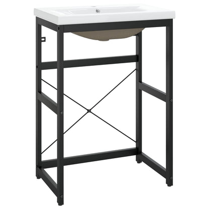 vidaXL Bathroom Washbasin Frame with Built-in Basin Black Iron