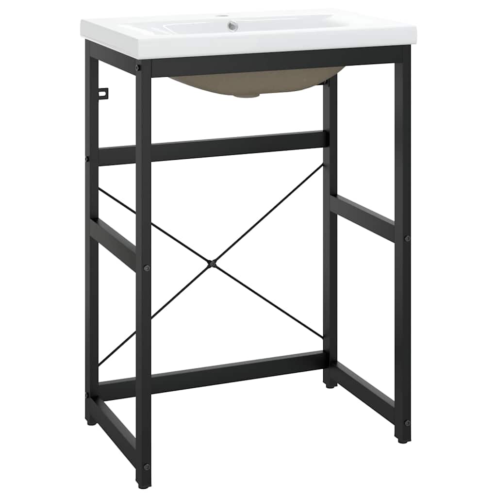 vidaXL Bathroom Washbasin Frame with Built-in Basin Black Iron