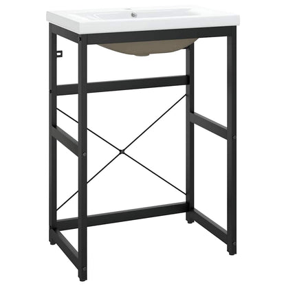 vidaXL Bathroom Washbasin Frame with Built-in Basin Black Iron