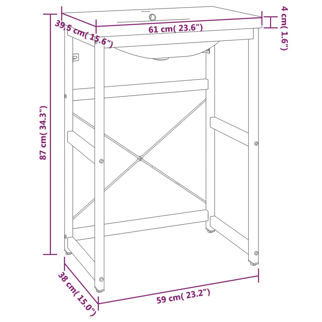 vidaXL Bathroom Washbasin Frame with Built-in Basin Black Iron