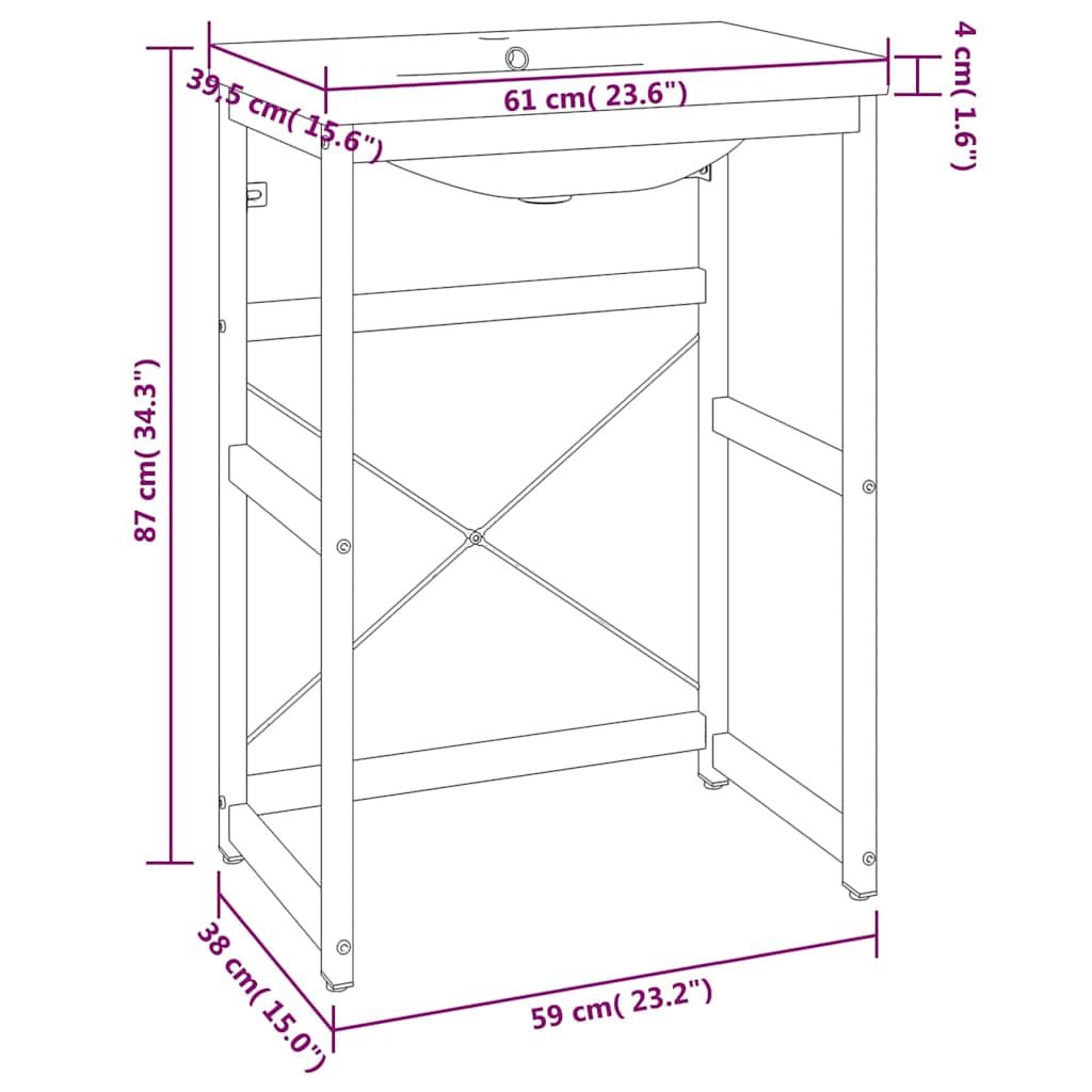 vidaXL Bathroom Washbasin Frame with Built-in Basin Black Iron