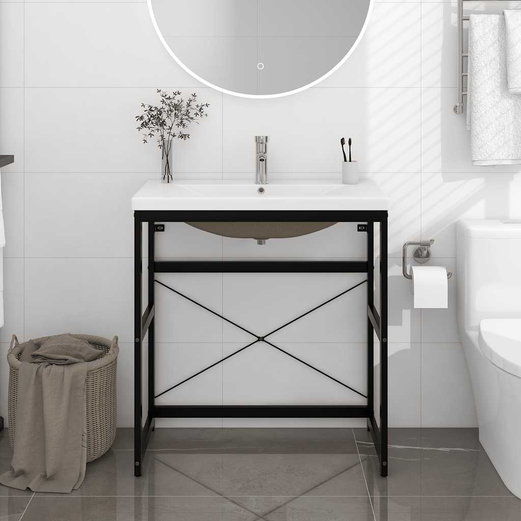vidaXL Bathroom Washbasin Frame with Built-in Basin Black Iron