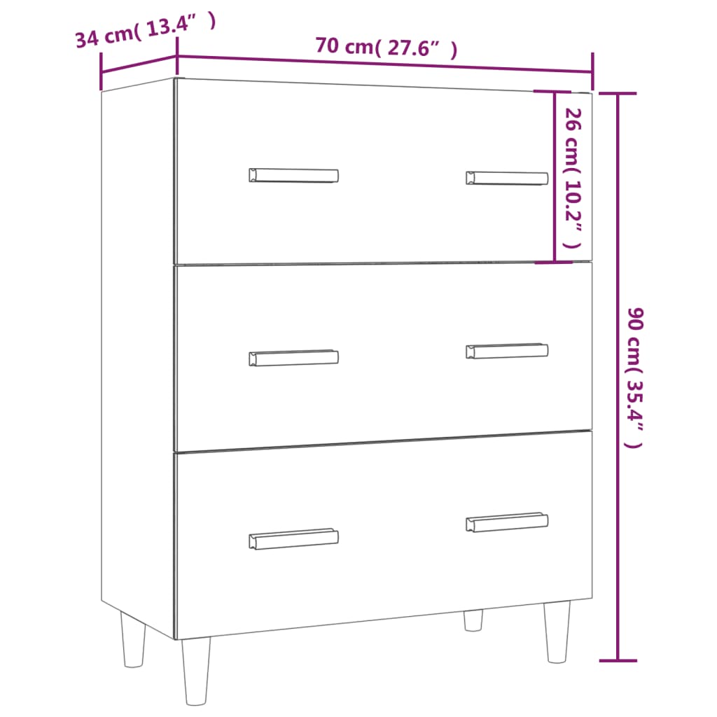 vidaXL Sideboard White 70x34x90 cm Engineered Wood
