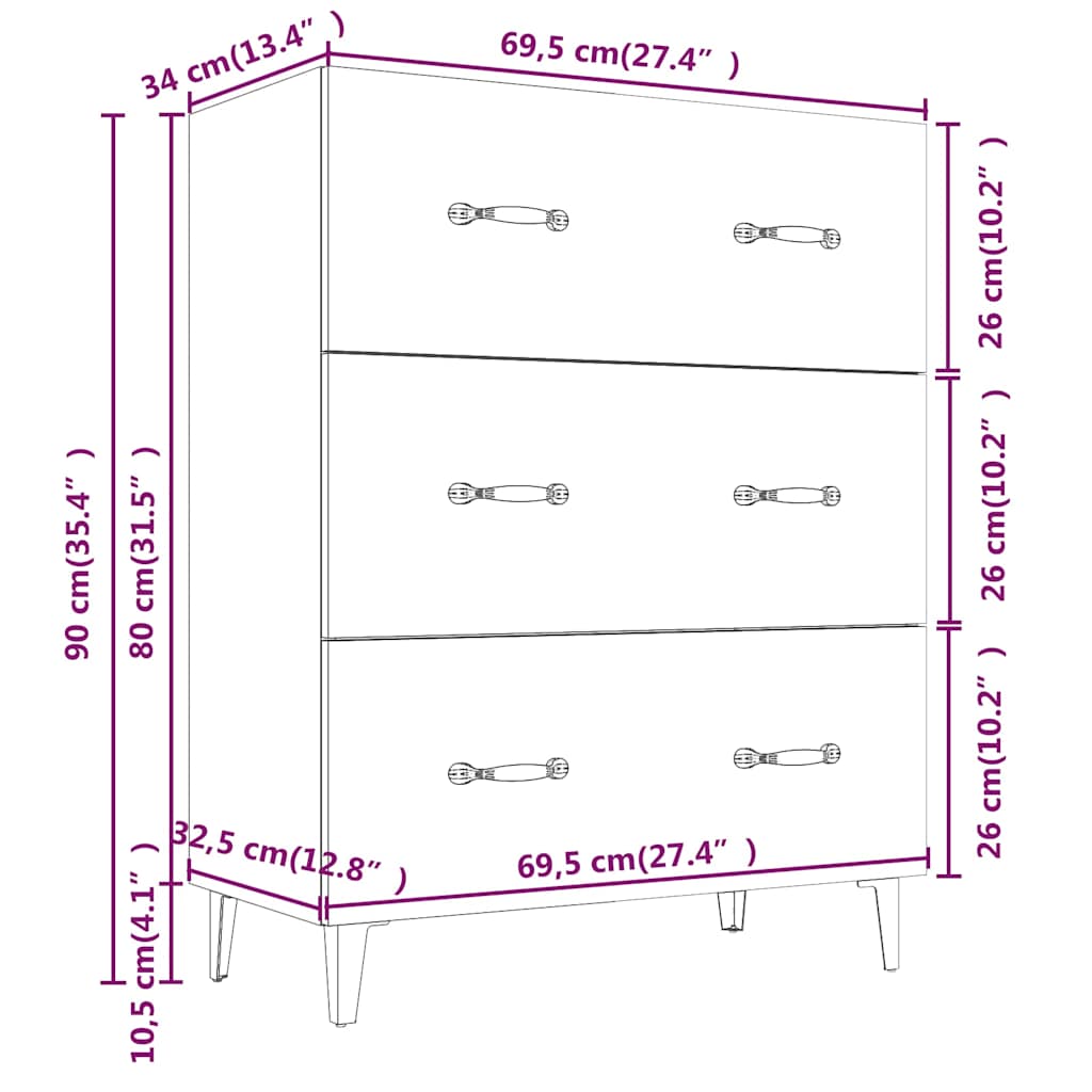 vidaXL Sideboard Sonoma Oak 69,5x34x90 cm Engineered Wood